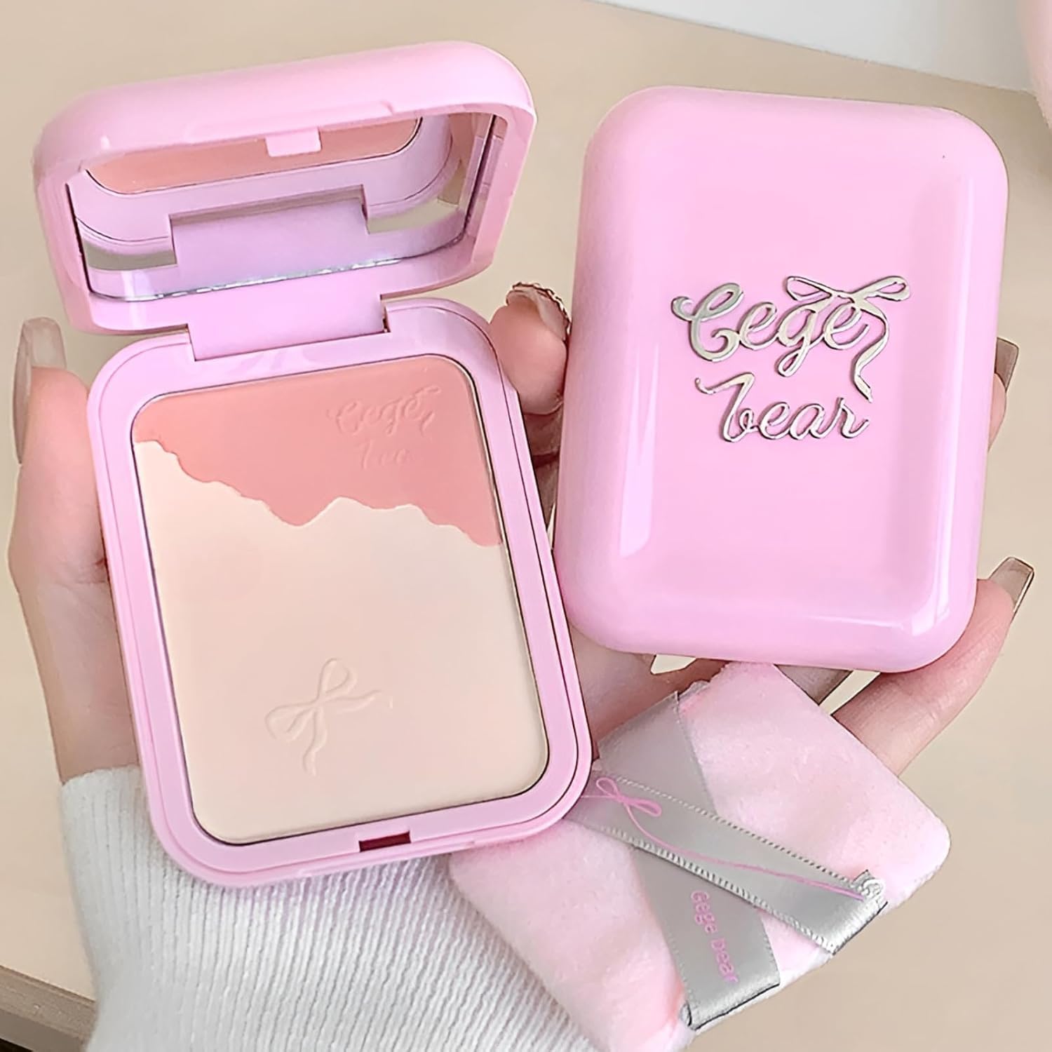 Gege Bear Clear Brightening Blush Powder | 2-in-1 Compact Powder Blush | Lightweight Matte Finish | Natural Cheek Flush | Buildable Coverage | Long-Lasting Glow | Silky Smooth Texture (02#Warm Peachy Coral, 3.5g+7.5g)-image-11