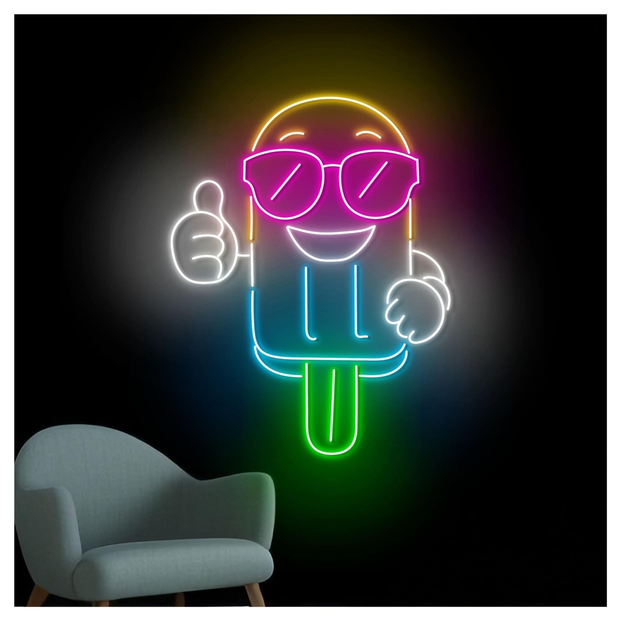 Luces de neón Letrero De Neón Paleta, Helado, Gafas Sol, Luz LED, Decoración Pared Para Escaparate,entrada Comercial, 53cm