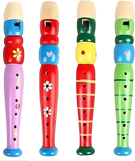 4 Pieces Small Wooden Recorders Wooden Flute Colorful Piccolo Flute for Music Education Sound Learning Musical Instrument , Random Colors (4 Pack)
