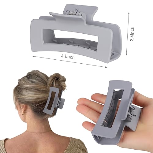 Miniatura 10 de Pinzas grandes para el cabello de 4.1 pulgadas, 8 pinzas rectangulares grandes para cabello grueso, pinzas de garra antideslizantes, pinzas