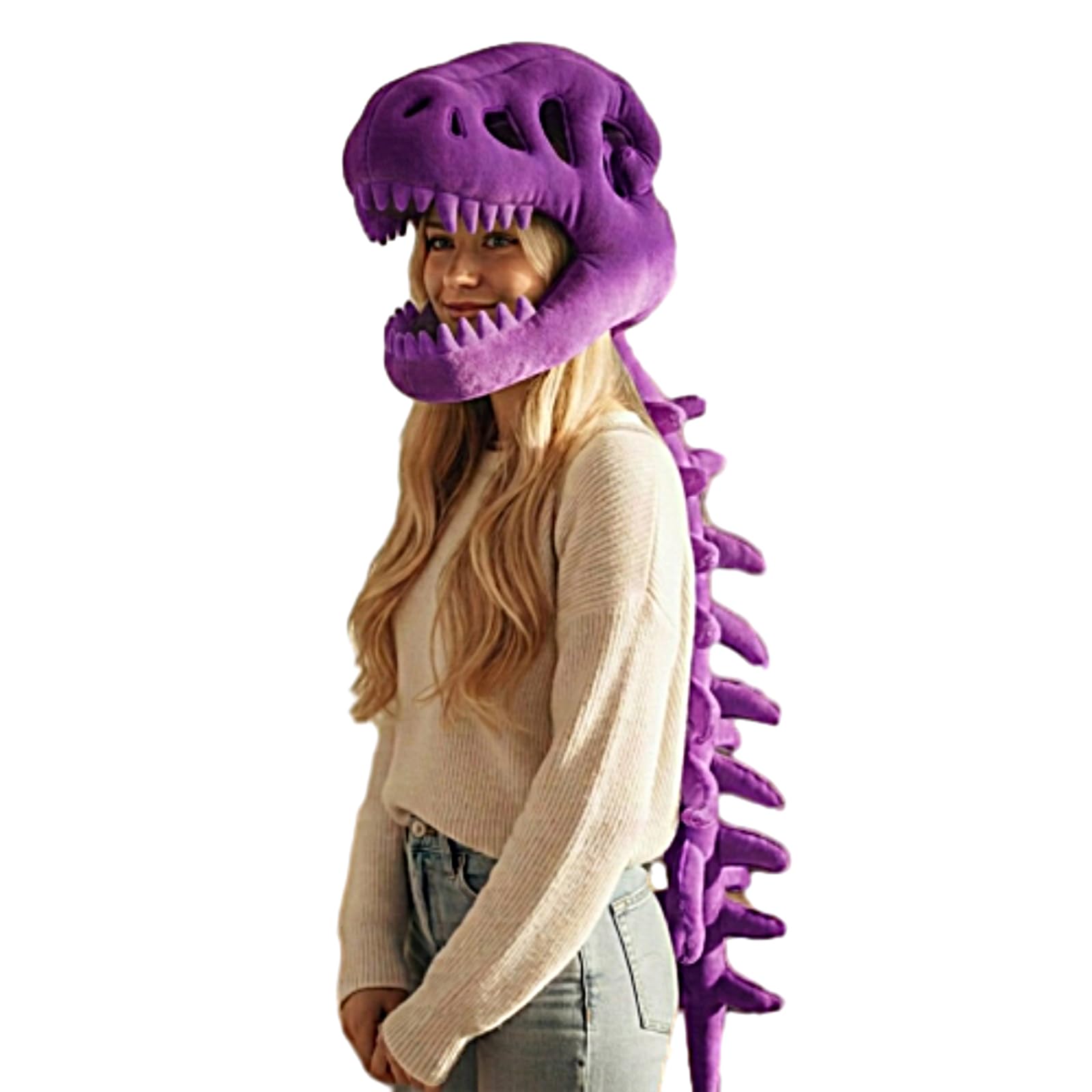 JORCEDI Realistic Dinosaur Skeleton Costume Set Dinosaur Skeleton Headband 3D Wearable Soft Stuffed Outfit for Parties (Purple,120cm for Adult)