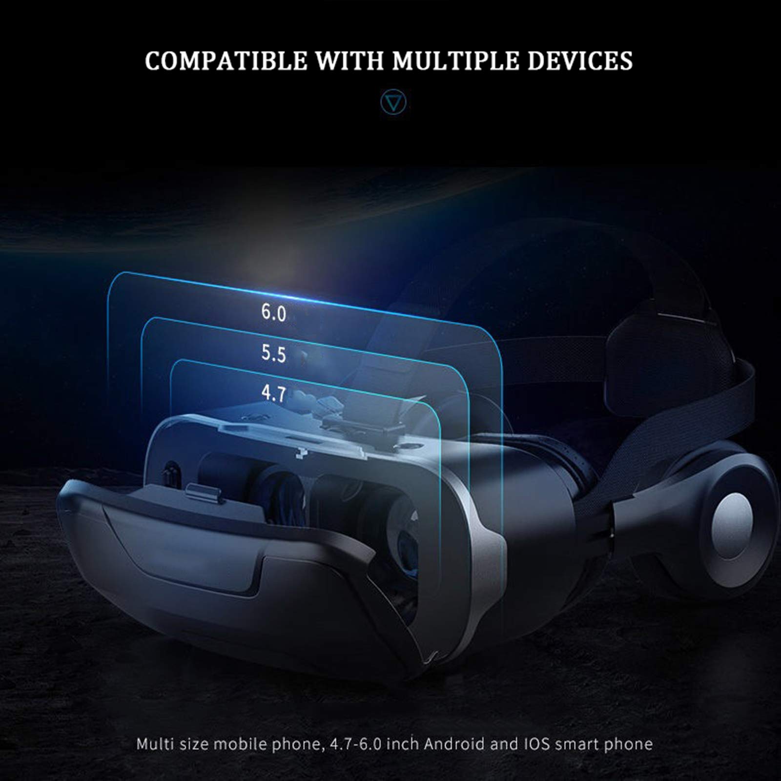 3D VR Gafas de Realidad Virtual, Auriculares Estéreo Desmontables Incorporados, Casco VR de Realidad Virtual para Pantalla de 4,7 a 6,0 Pulgadas