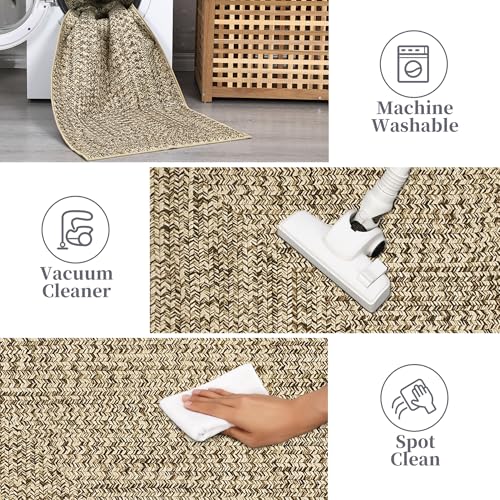 MilleLoom Washable Area Rug 8x10 Non Slip Farmhouse Warm Beige Rugs, Stain Resistant & Non-Shedding Floor Cover for Living Room Bedroom, Soft Faux Wool Carpet for Home Office (Braided Print Look) ﻿ by MilleLoom - Image 6