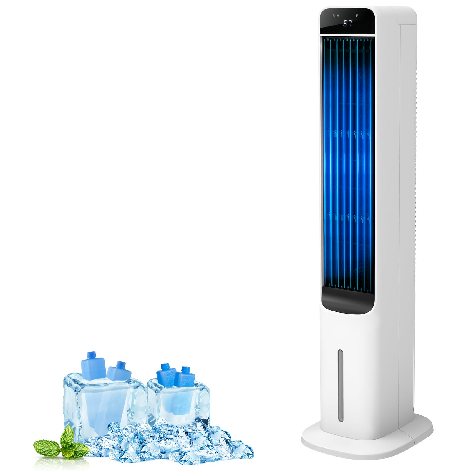 Evaporative Air Cooler - 41" Portable Cooling Fan Swamp Cooler with 4 Ice Packs and Remote, Quiet Bladeless Tower Fan Blow Cold Air, 120° Oscillation 3 Speeds 3 Modes, for Bedroom Home Office
