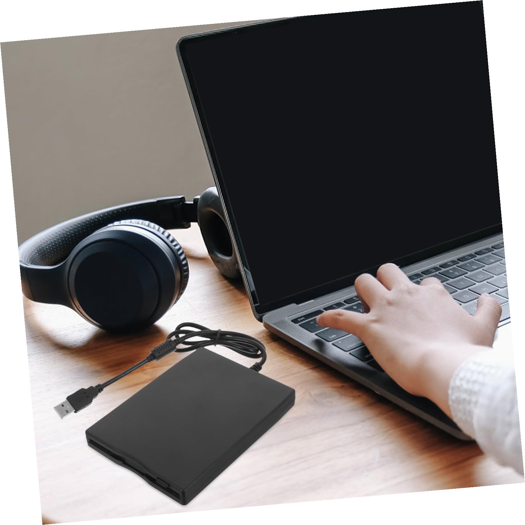 Lecteur de Disquettes Externe pour Ordinateur Portable et Bureau Noir en Abs Compatible USB, Taille Compacte et Transfert Rapide de Données