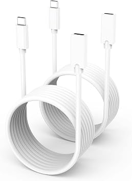 USB C Extension Cable 15ft 2 Pack Long USB C Extender Cable White 15W/3A Fast Charge & 480Mbps USB-C Male to Female Cord Mag-Safe for Apple Watch iPhone 16/15 PM, HomePod, GalaxyS25, iPad Pro