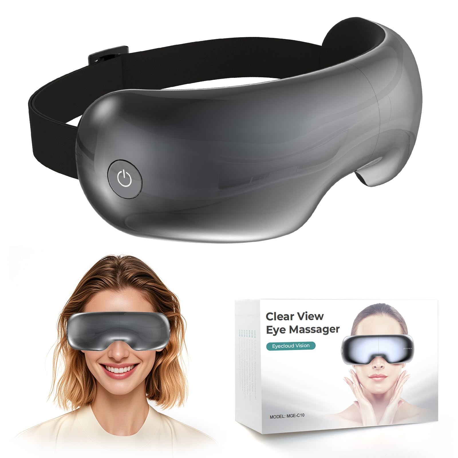 Eyecloud Vision - Augenmassagegerät mit Wärme & Bluetooth-Musik, Sichtbarem Design, Luftdruckmassage, Augenentspannung für Müde/Trockene Augen, Geschenk für Frauen, Männer, Freunde und Familie