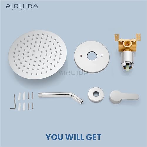 Miniatura 9 de Airuida Juego de grifo de ducha, cabezal de ducha redondo de 8 pulgadas, SUS304 de acero inoxidable de una sola manija, sistema de baño de montaje