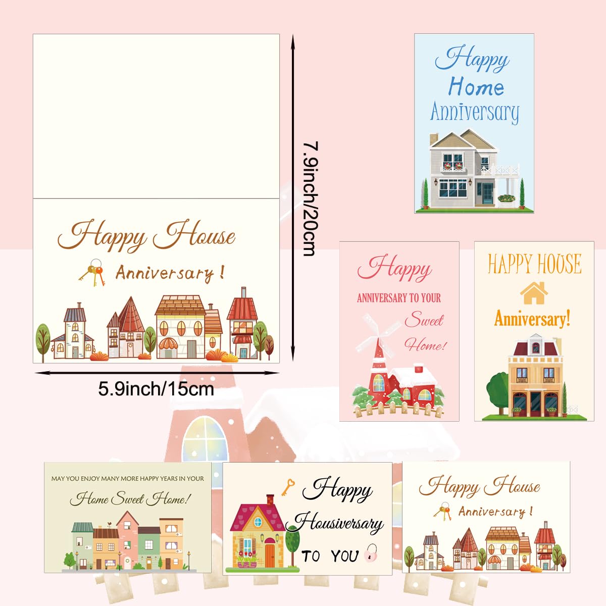48 Set Happy Home Anniversary Cards with Envelopes Welcome Fashion New Home Card 4x6 inch Bulk Blank Welcome House Real Estate Thank You Notes Housewarming Congratulations Greeting Cards for Realtors - Image 2