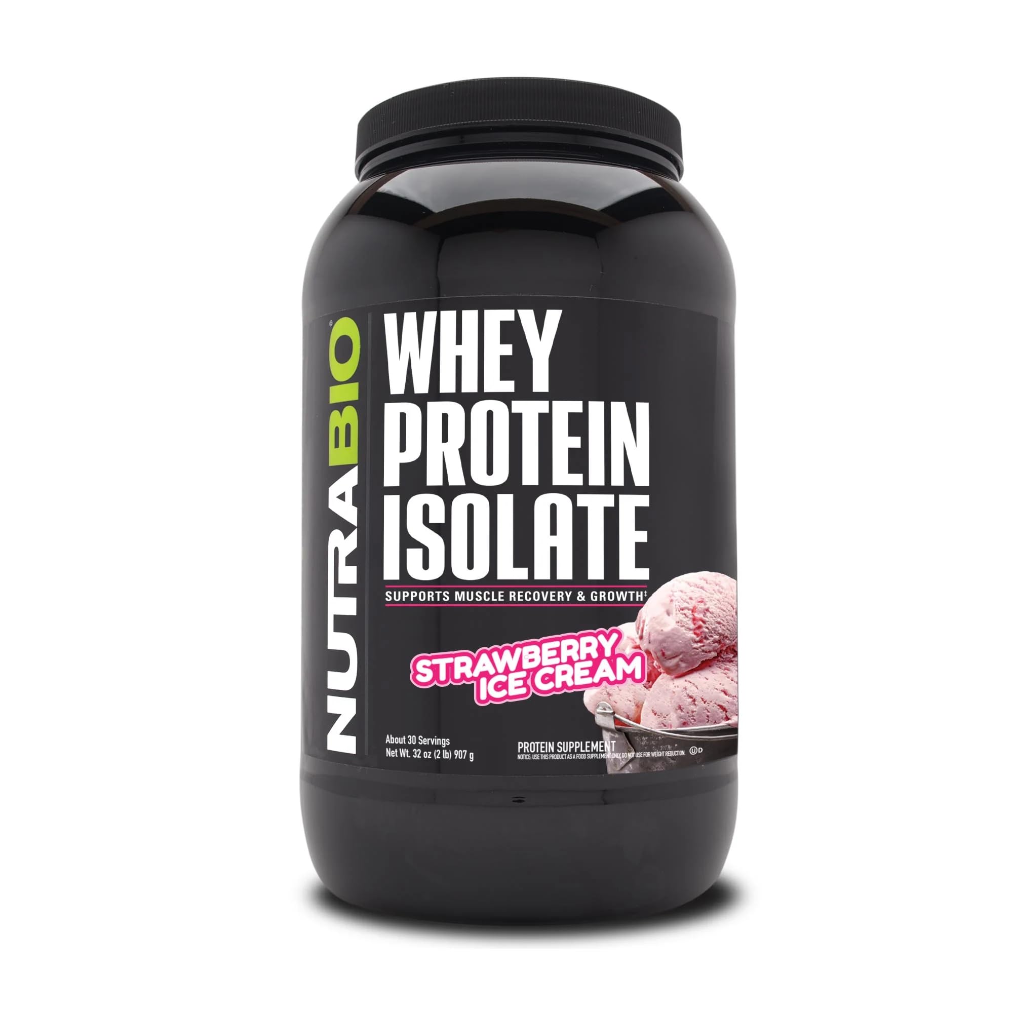 NutraBio 100% Whey Protein Isolate - Wild Strawberry - NO Soy, NO Whey Concentrate, NO Amino Acid Spiking just 100% Pure WPI, 2 Pound by NutraBio