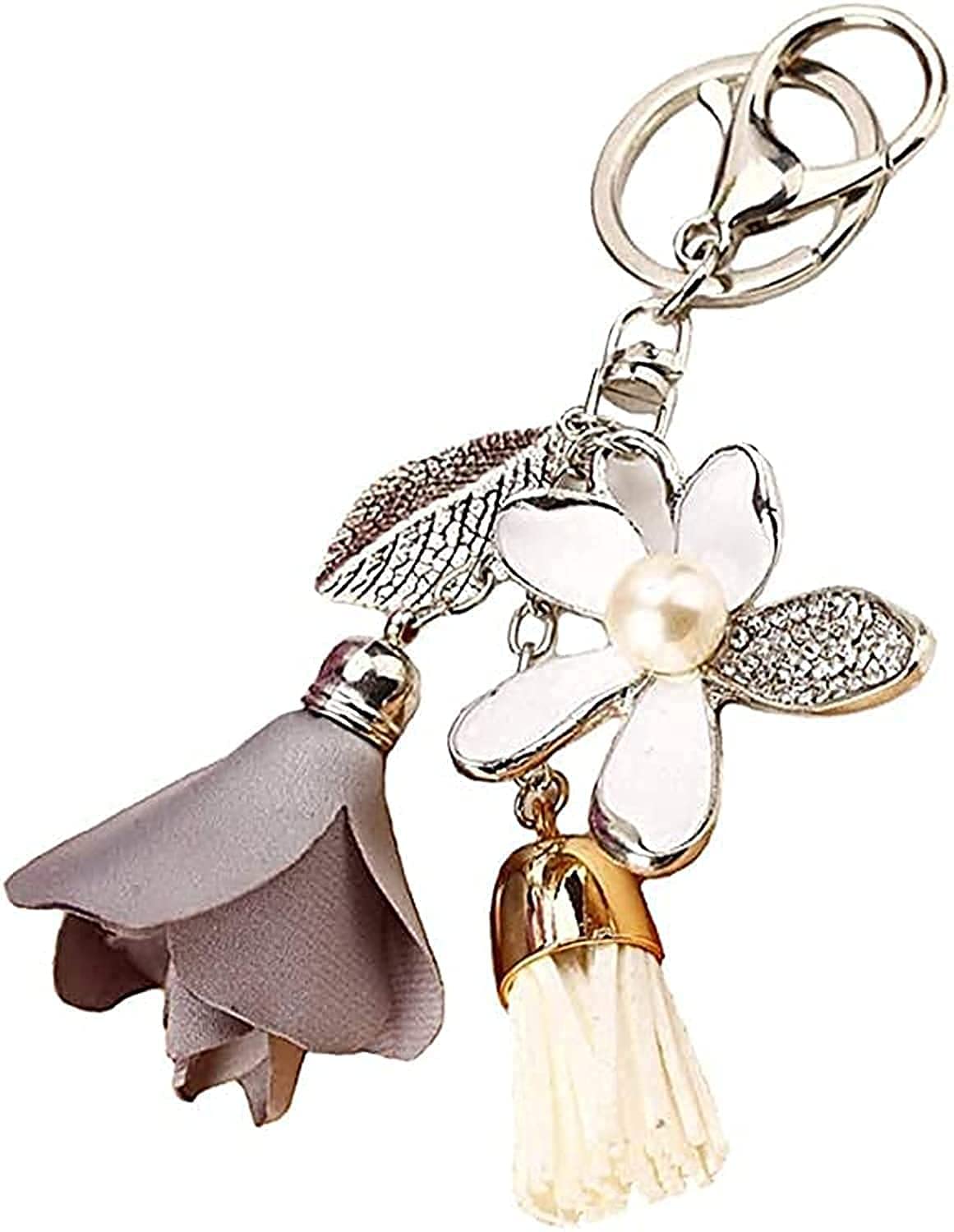 Flower Keychain for Women, Rhinestone Tassel Leaf Key Ring Women Wallet Bag Pendant Charms, Car Keys Handbag Purse Pendant, Rhinestone Charm Key Ring Bulk Cute Decoration, Kawaii Lanyard