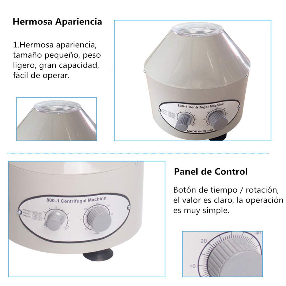 Centrífuga de Laboratorio Eléctrico de Escritorio 0-4000 rpm Temporizador 0-60min con Tubos 6x20ml Enchufe EU