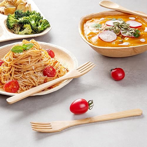Miniatura 4 de Restaurantware Tenedores desechables de bambú de 8 pulgadas, 100 tenedores de bambú, tenedores de bambú sostenibles y duraderos para picnic,