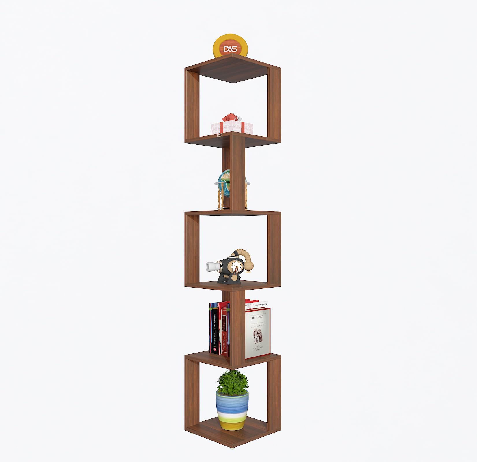 DAS Floor Standing Set of 6 Shelves/Tier Wall Corner Shelf/Display Rack for Home Decor Living Room Classic Walnut - Romana 4