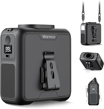 Warmco Portable Waist Fan,10000mAh Rechargeable Clip On Belt Fan with LED Light, 4 Speeds & 16000RPM Strong Airflow Wearable Neck for Camping, Outdoor, Hiking