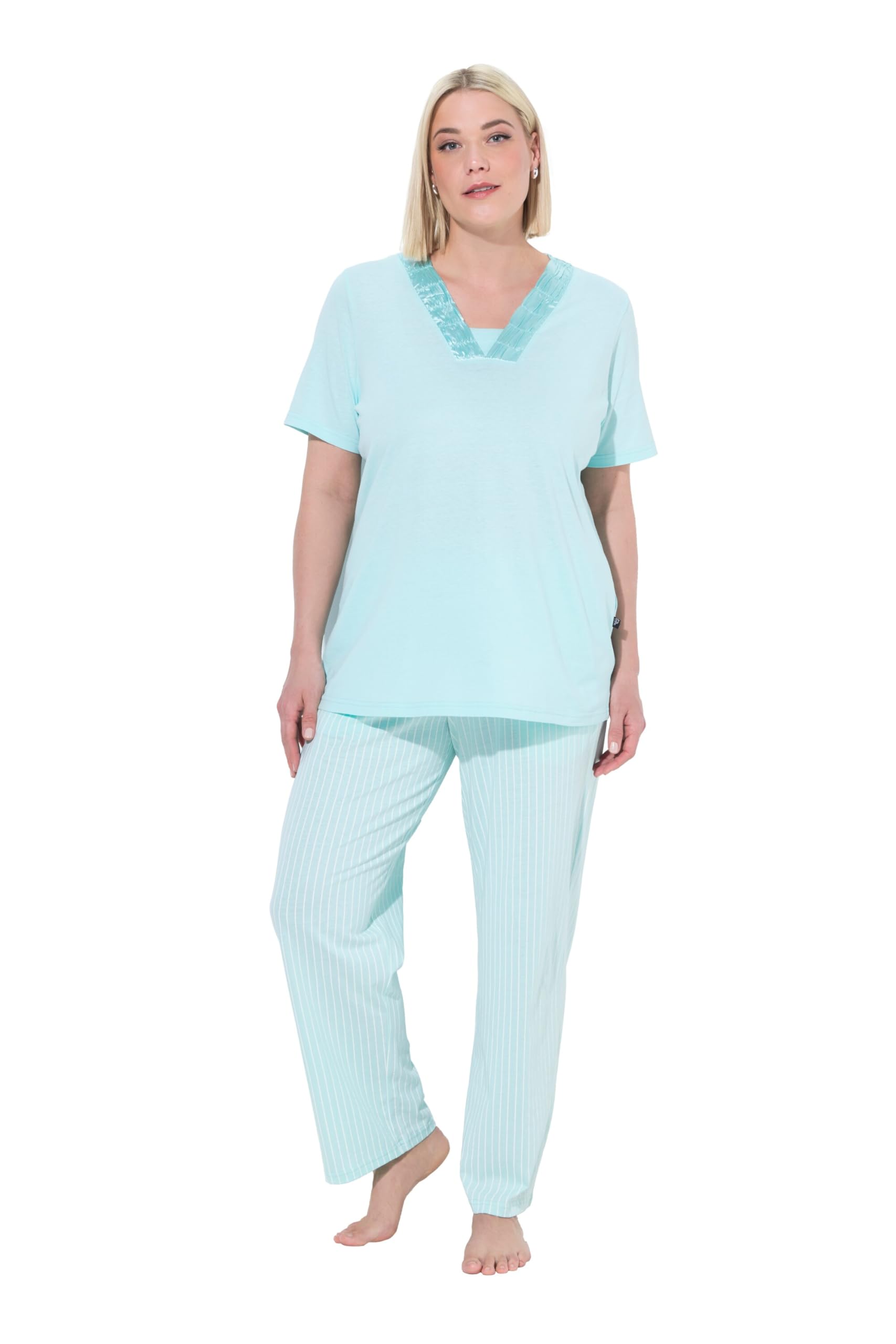 Ulla Popken Damen Pyjama, Satin Detail, Morning Rise Pyjama, Satin Detail, Morning Rise