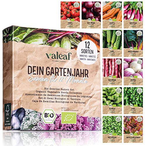 valeaf BIO Gartenjahr Samen Set I Gemüsesamen das ganze Jahr I 12 Monate Samen Gemüse I Gemüsesamen Set für Hochbeet…