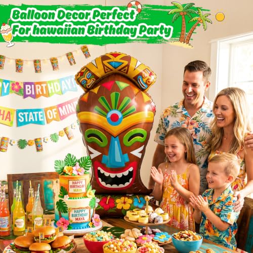 Image of PHOGARY 2pcs Tiki Foil Balloons, Tropical Luau Hawaiian Party Decorations