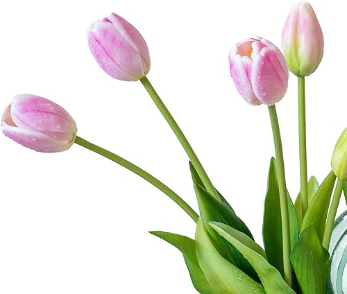 Miniatura 149 de 15 flores de tulipanes artificiales, ramo de látex de tacto real, tulipanes falsos para oficina, boda, fiesta, hogar, cocina, jardín