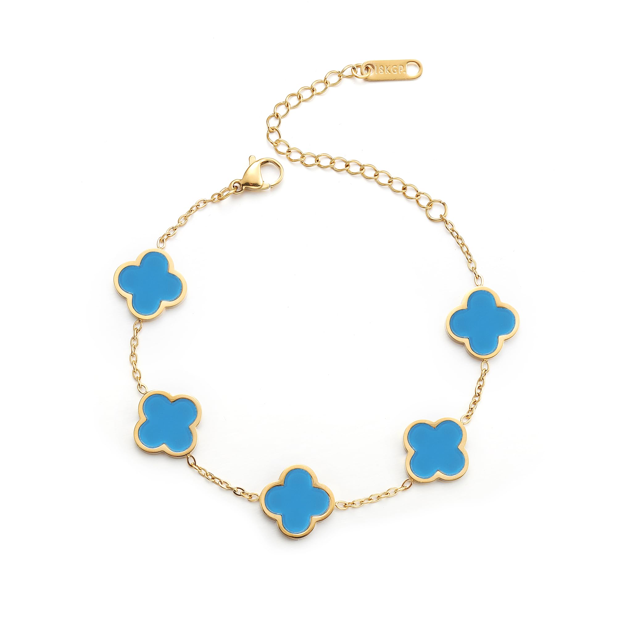 18K Gold Plated Clover Lucky Bracelet for Women White/Black/Red/Green Flower Four Leaf Link Bracelets Trendy Jewelry Gifts for Women