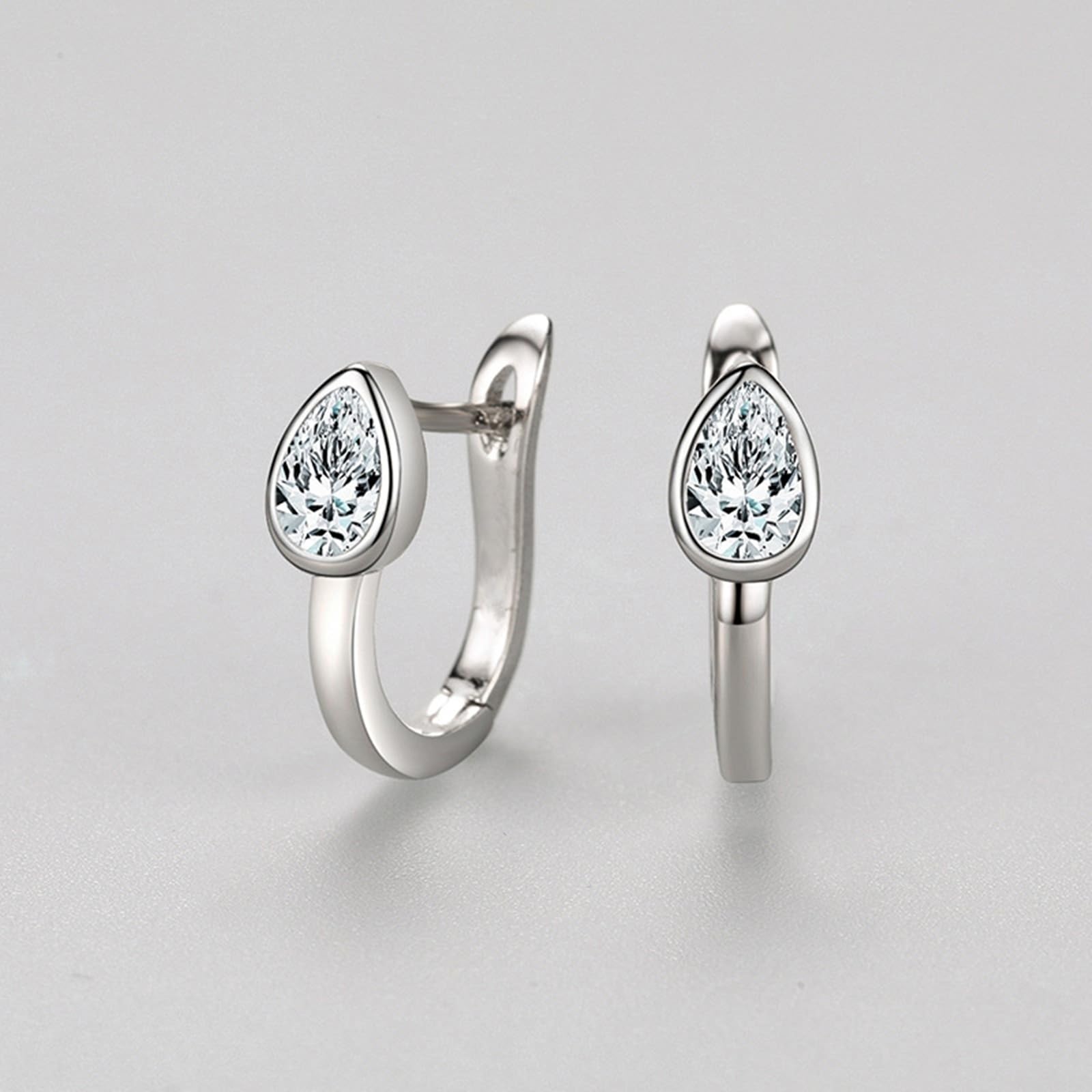 Kolczyki białe złoto 18K prawdziwe złoto biżuteria z kroplami moissanit, łza Platinum PT950 Creole