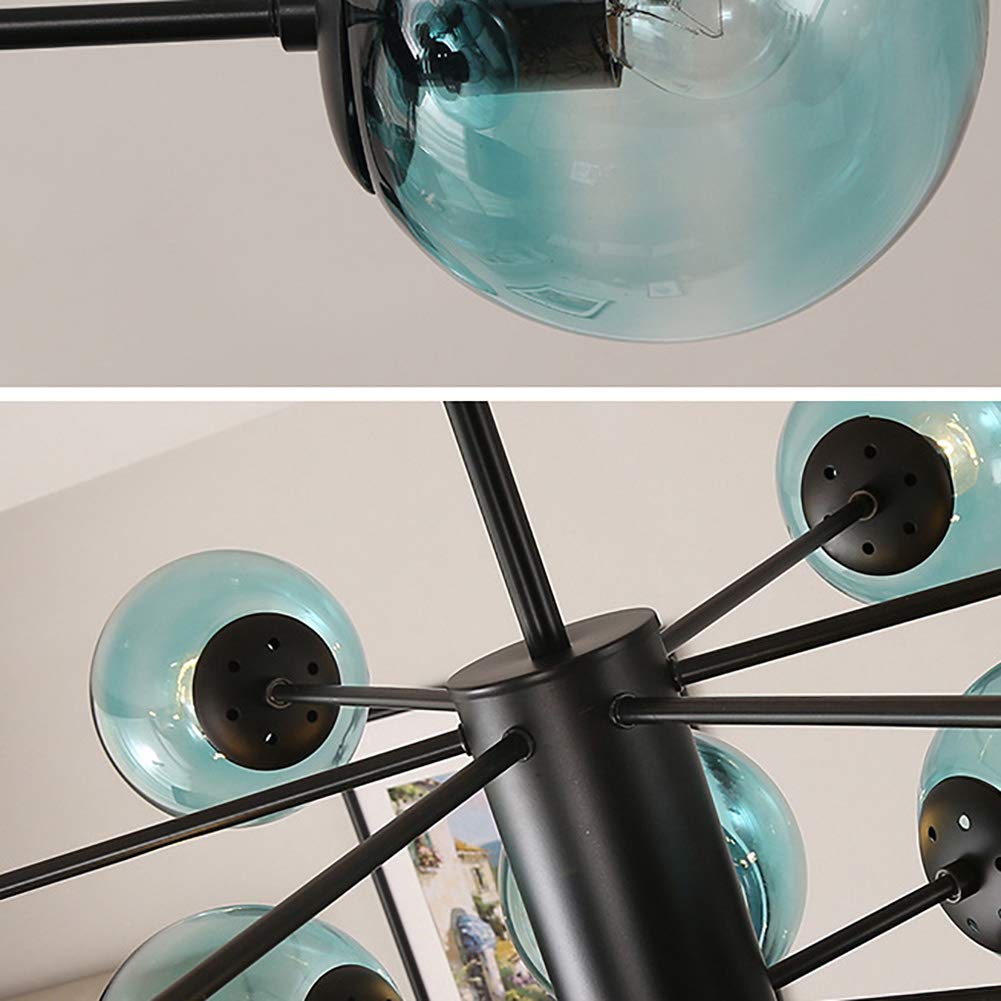 Lámpara Moderna Negra Ajustable, Magic Bean para restaurante, cafetería, pantalla de vidrio Artificial E27, pantalla Azul de 16 Luces.