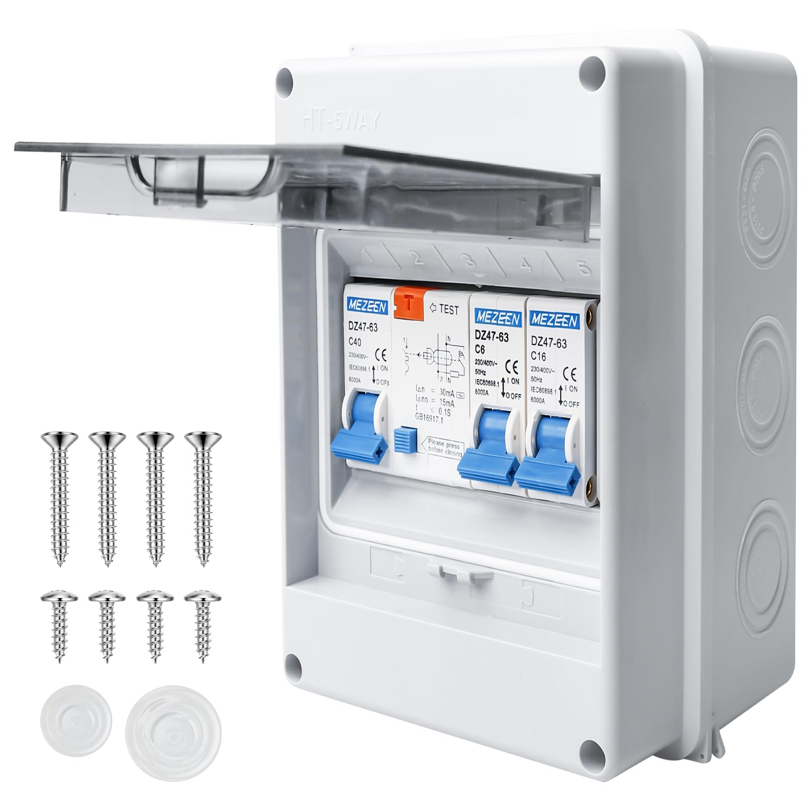 Caja de fusibles para montaje en superficie, IP65, subdistribución, con disyuntor, caja de distribución para jardín o exteriores, villas, columnas de carga