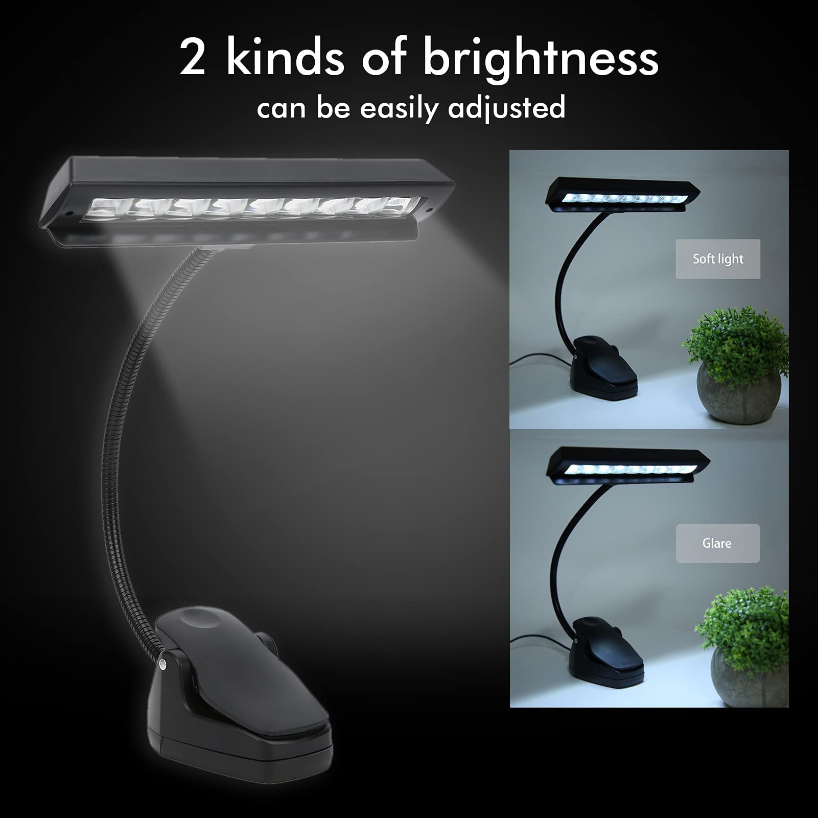 LiebeWH Lámpara de Música LED Luz de Lectura LED Lámpara de Atril de Música con Clip Cuello Ajustable USB Profesional Lampara Partituras 2 Modos de Iluminación
