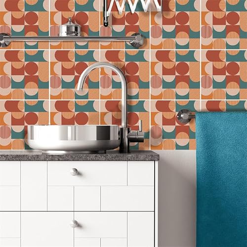 LMYSXAOZ Tile Stickers Pink Orange Stick On Tiles,Self Adhesive Wall Tiles for Kitchen Bathroom,Vinyl Peel and Tiles,Stick Waterproof Oilproof 10 PC(20x20cm)