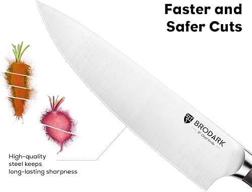 Miniatura 3 de BRODARK Juego de cuchillos de chef profesional, 4 cuchillos de cocina alemanes afilados de acero inoxidable con tijeras de cocina, juego de