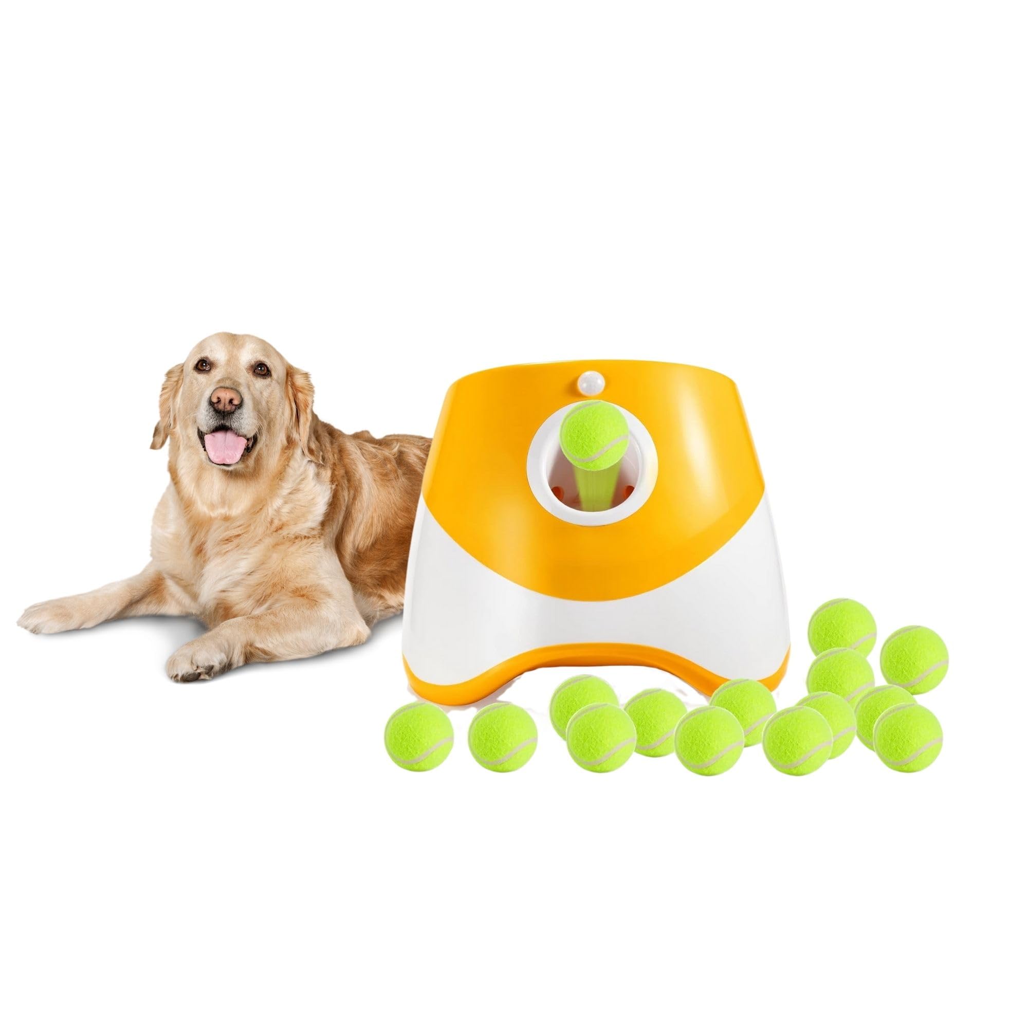 Lanceur de balles pour chien – Lanceur automatique de balles pour chiens de petite et grande taille, jouet interactif avec 6 balles de tennis et distance de lancement réglable, jeu intérieur