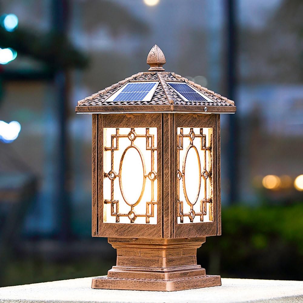 Lampe solaire sur poteau en alu moulé sous pression style rustique bronze
