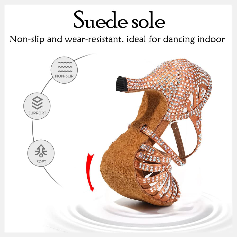 HIPPOSEUS Zapatos de Baile Latino para Mujer con Pedrería Moderna Salsa y Bachata L380