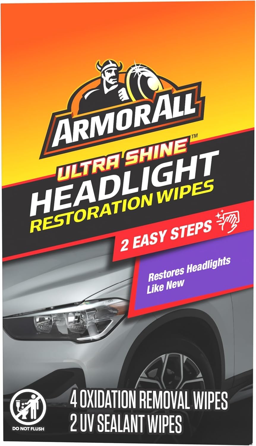 Armor All Car Headlights Cleaner Wipes , Cleaning Wipes for Headlights for Cars, Trucks, Mortocycles, 6 Wipes