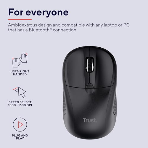 Primo Mouse Bluetooth, Mouse Wireless per Laptop, 1000-1600 DPI, per Mano Sinistra e Destra, Batterie Incluse, Mouse Senza Fili Compatto per PC, Computer, Mac, Android - Nero - Mouse gaming - Immagine 2