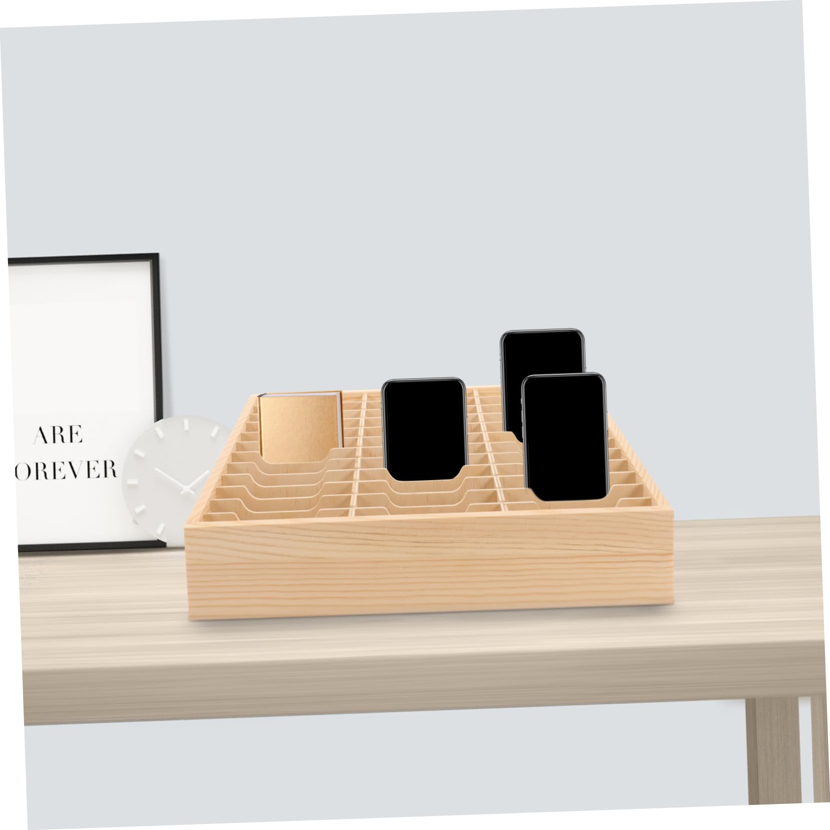 Gadpiparty Organizador de Escritorio de Madera Multiuso con Múltiples Compartimentos para Gestión de Teléfonos y Almacenaje de Suministros Caja Multi Rejilla sin Montaje para Oficina Aula y