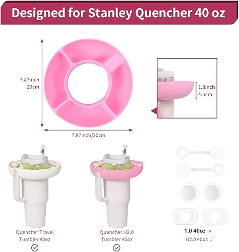 Miniatura 3 de DAILOU Juego de 3 recipientes para vaso Stanley, juego de 3 vasos de 40 onzas con asa, bandeja de aperitivos con 4 compartimentos para taza Stanley