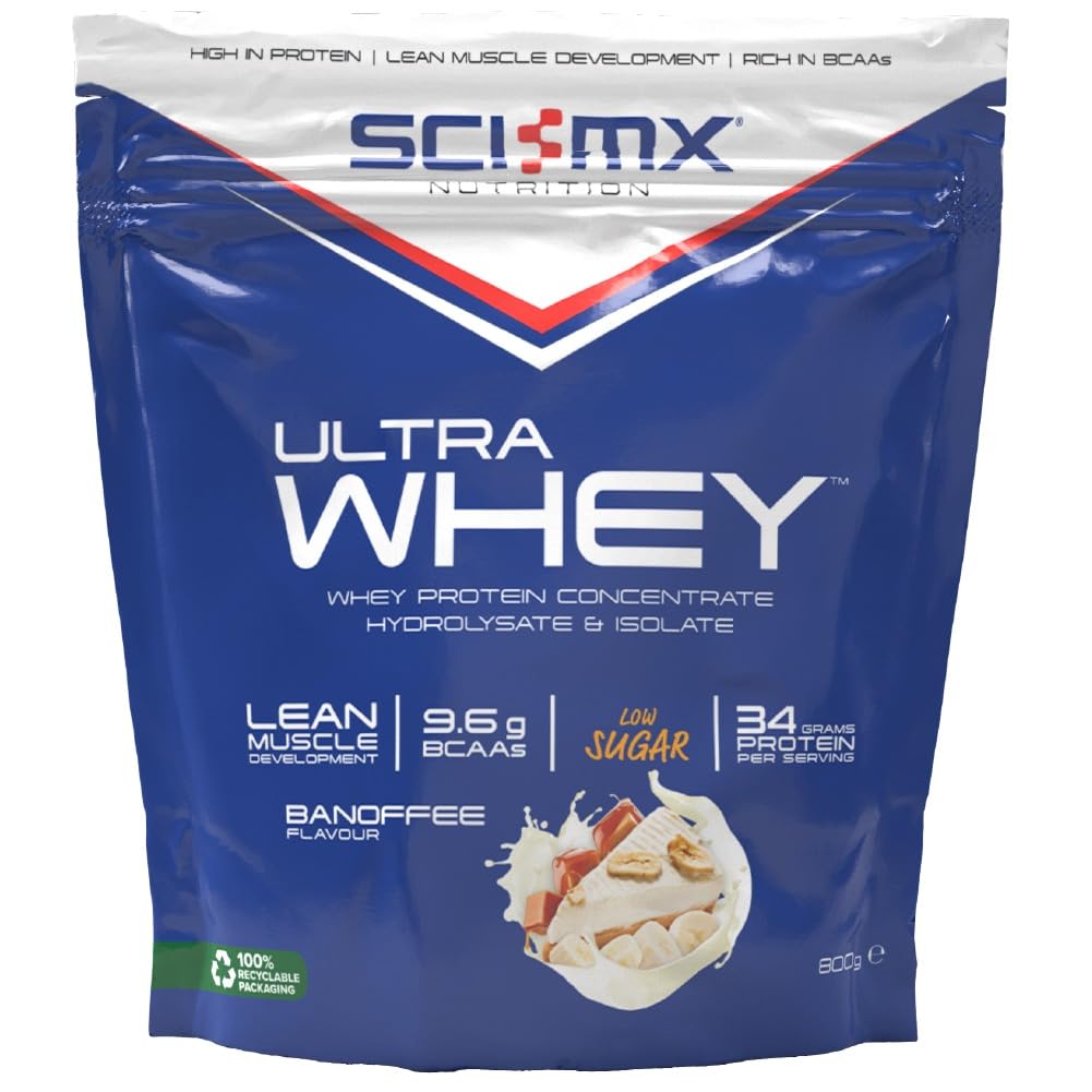 SCI-MX Ultra Whey Protein Muscle Building & Recovery Powder with Naturally Occurring Glutamine & Amino Acids - Banoffee Flavour - 800g (18 Servings)