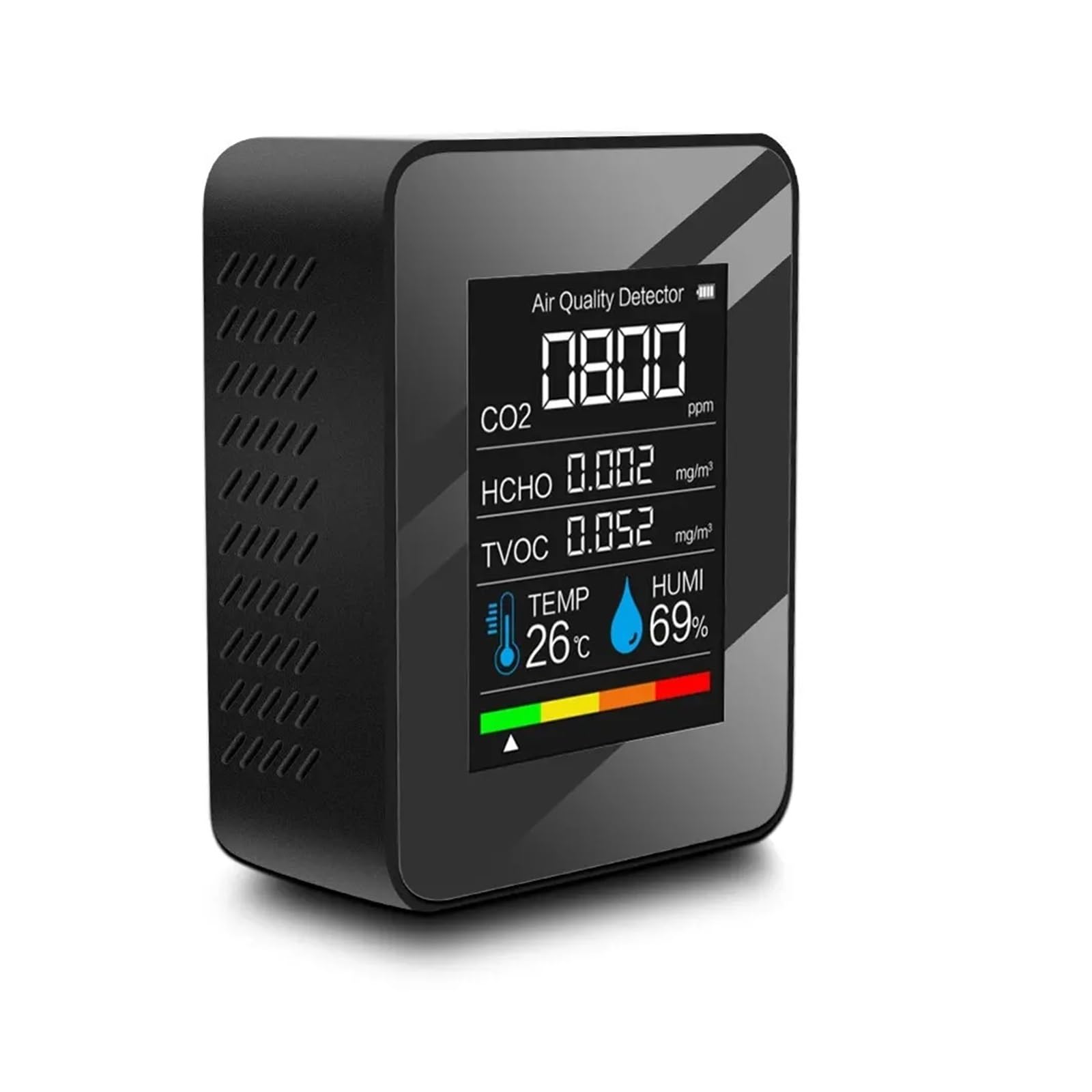 Ulsfvgaxrtk Nero Gas Detector, Air Quality Monitor 5 In 1 Indoor Co2 Detector Formaldehyde Hcho Tvoc Tester Lcd Temperature Humidity Alarm Meter(Nero)
