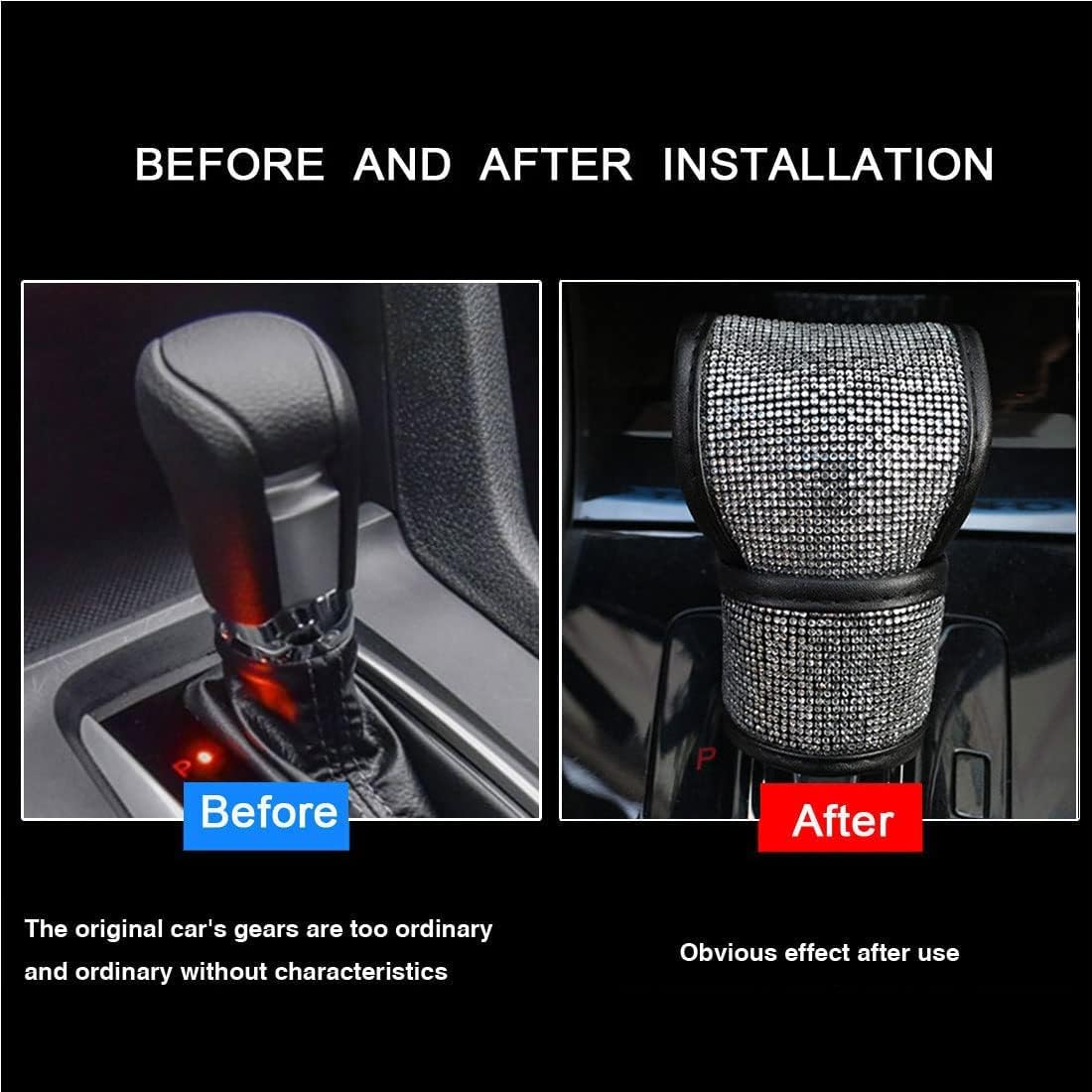 LCWLJL Bling Bling Auto Gear Shift Knob Cover,Auto Shift Gear Cover with Crystal Glitter Bling Rhinestones,Car Knob Gear Stick Protector (Small White Diamond)