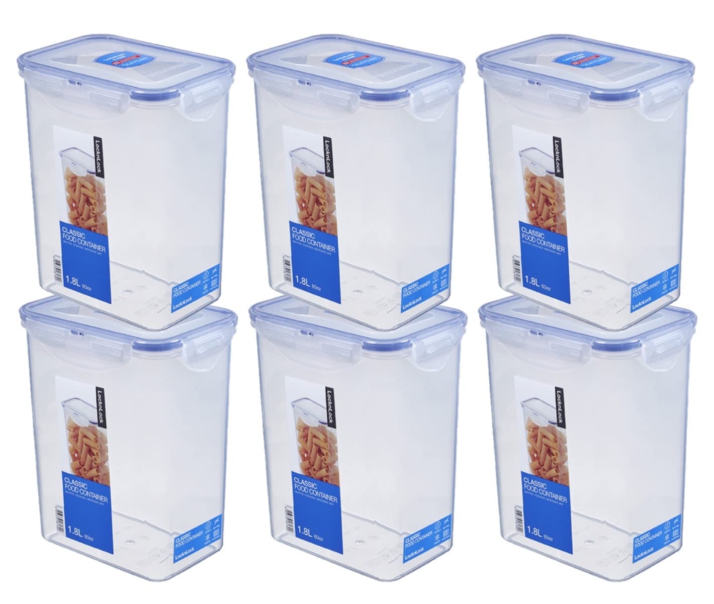 Zip Premium pojemnik na żywność, pojemnik wielofunkcyjny, pojemnik na żywność, pojemność 1,8 l, nadaje się do mycia w zmywarce, Lock&Lock HPL813, 6 sztuk