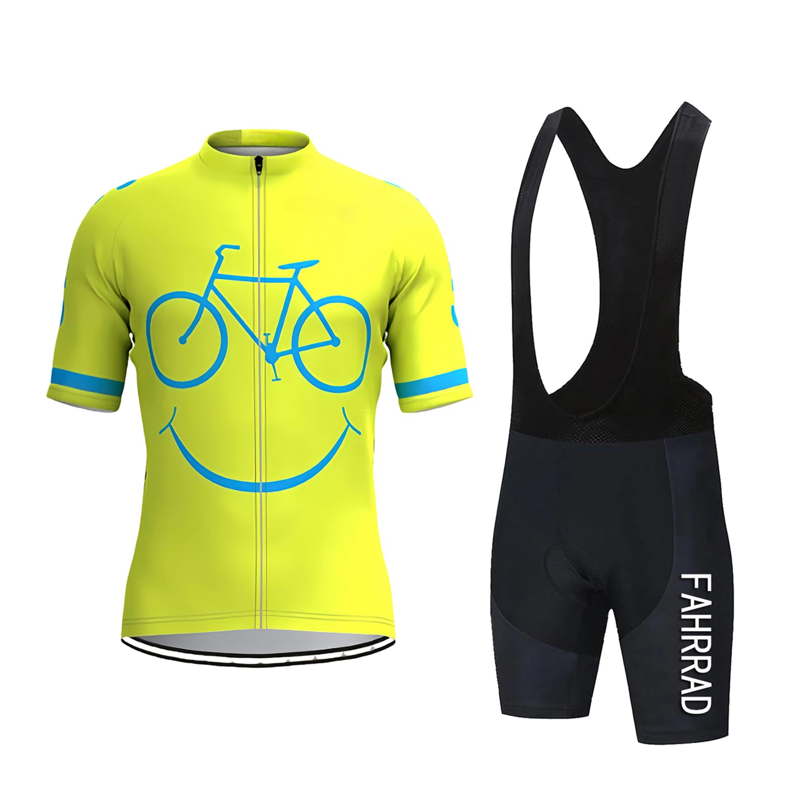 Conjunto de Maillot de Ciclismo para Hombre, Ropa Ciclismo Verano para Hombre Traje Ciclismo Manga Corta y Culotte Pantalones Cortos (Amarillo,3XL)