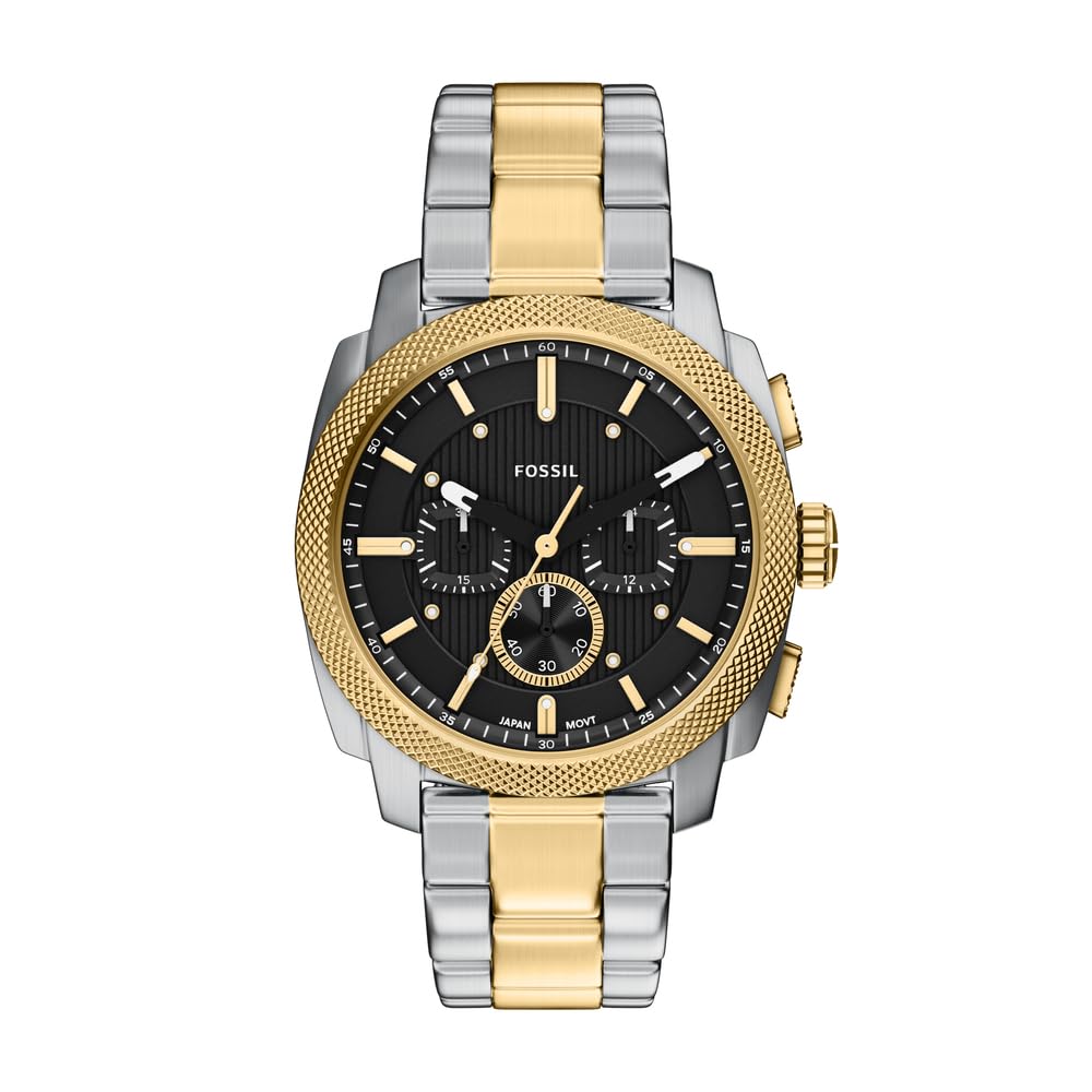 Fossil Mens Machine Chronograph Two-Tone Stainless Steel Watch, FS6159, Multi, Men