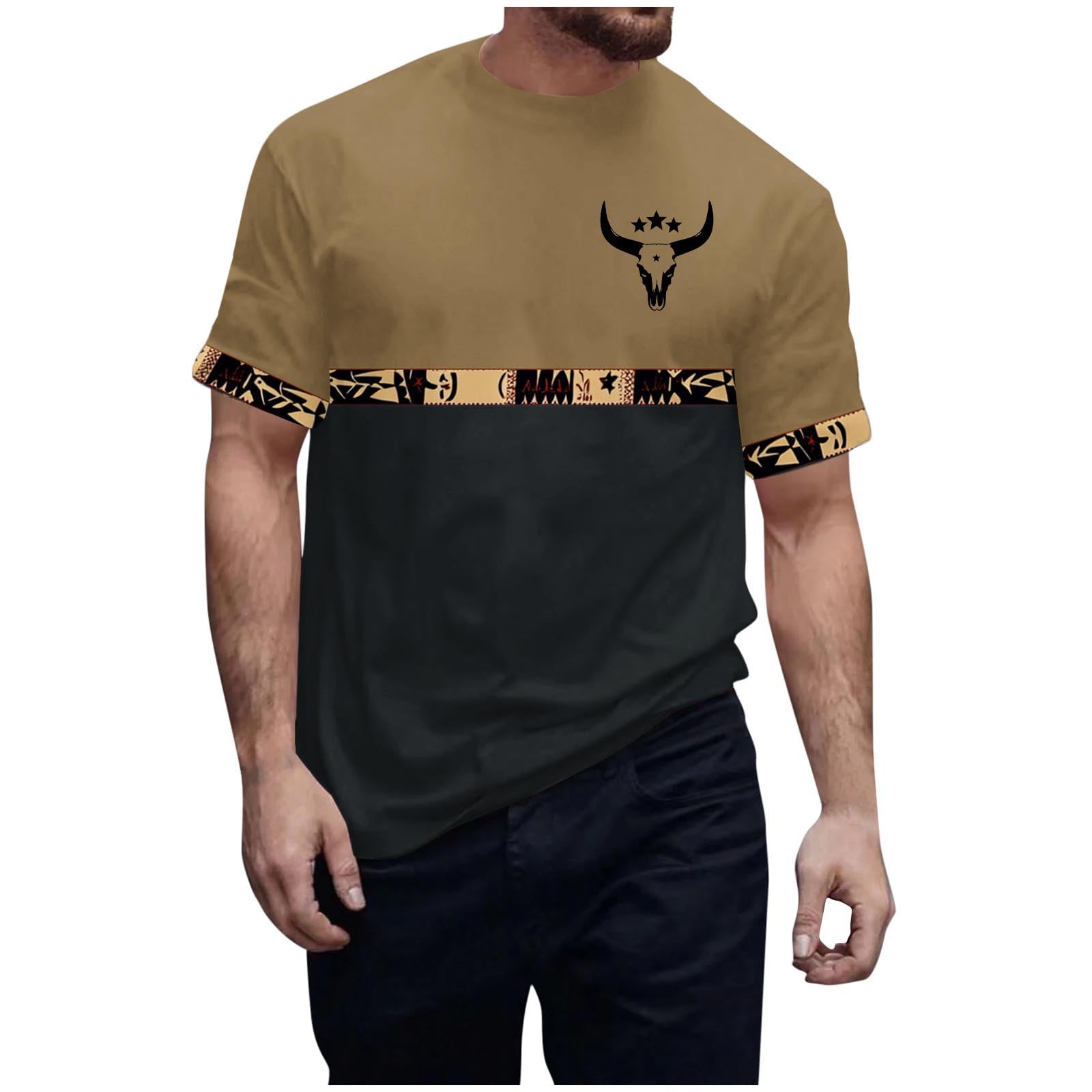 Mens T Shirts Short Sleeve Western Print Vintage Aztec Shirt Ethnic Graphic Casual Tshirt Stylish Retro Golf Tennis