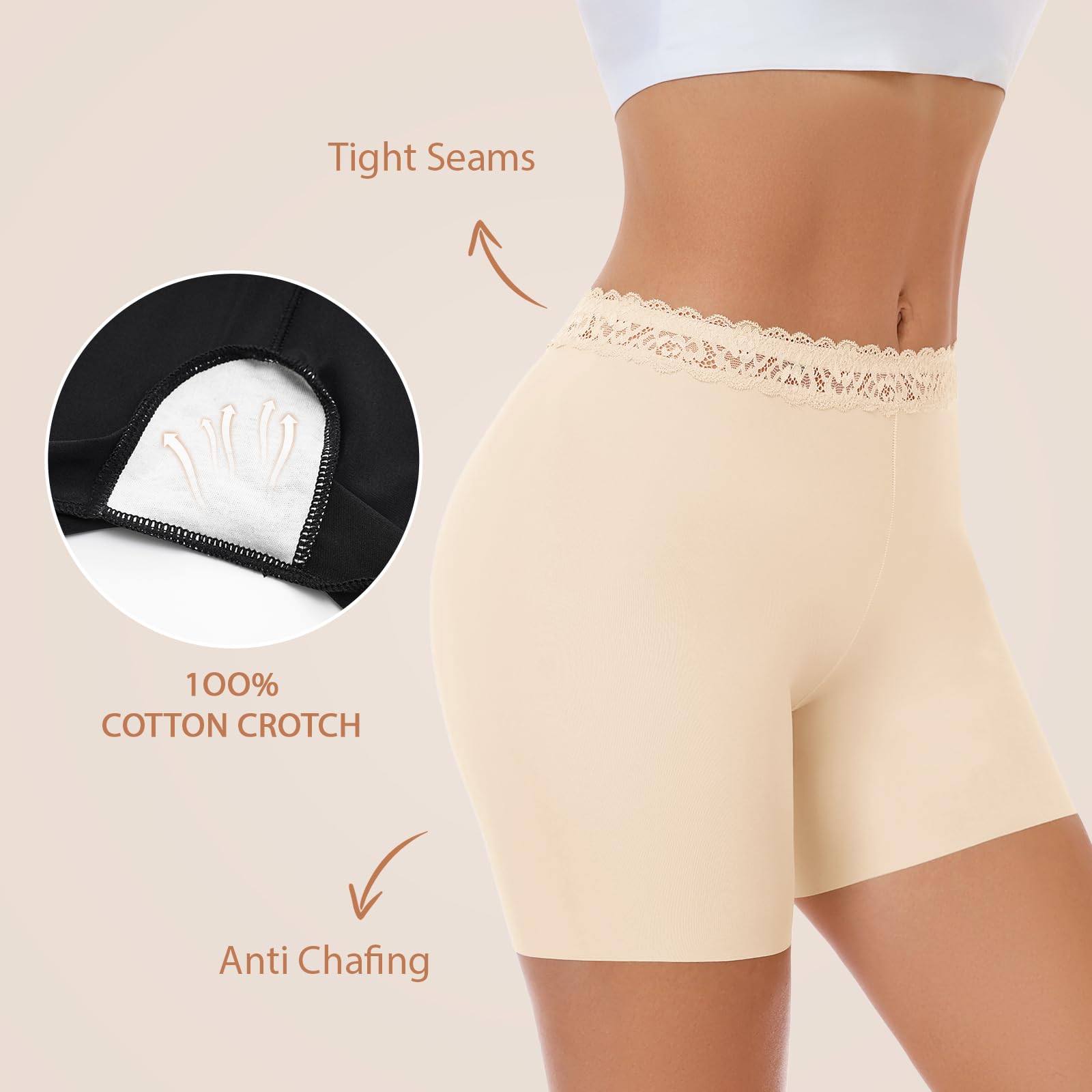 UMIPUBO Boxer Femme Shorty Dentelle Caleçons Calecon Culottes avec Entrejambe Anti Frottement Cuisse Sexy Short sous Vetements Feminins Stretch Slip Panty Lot de 3