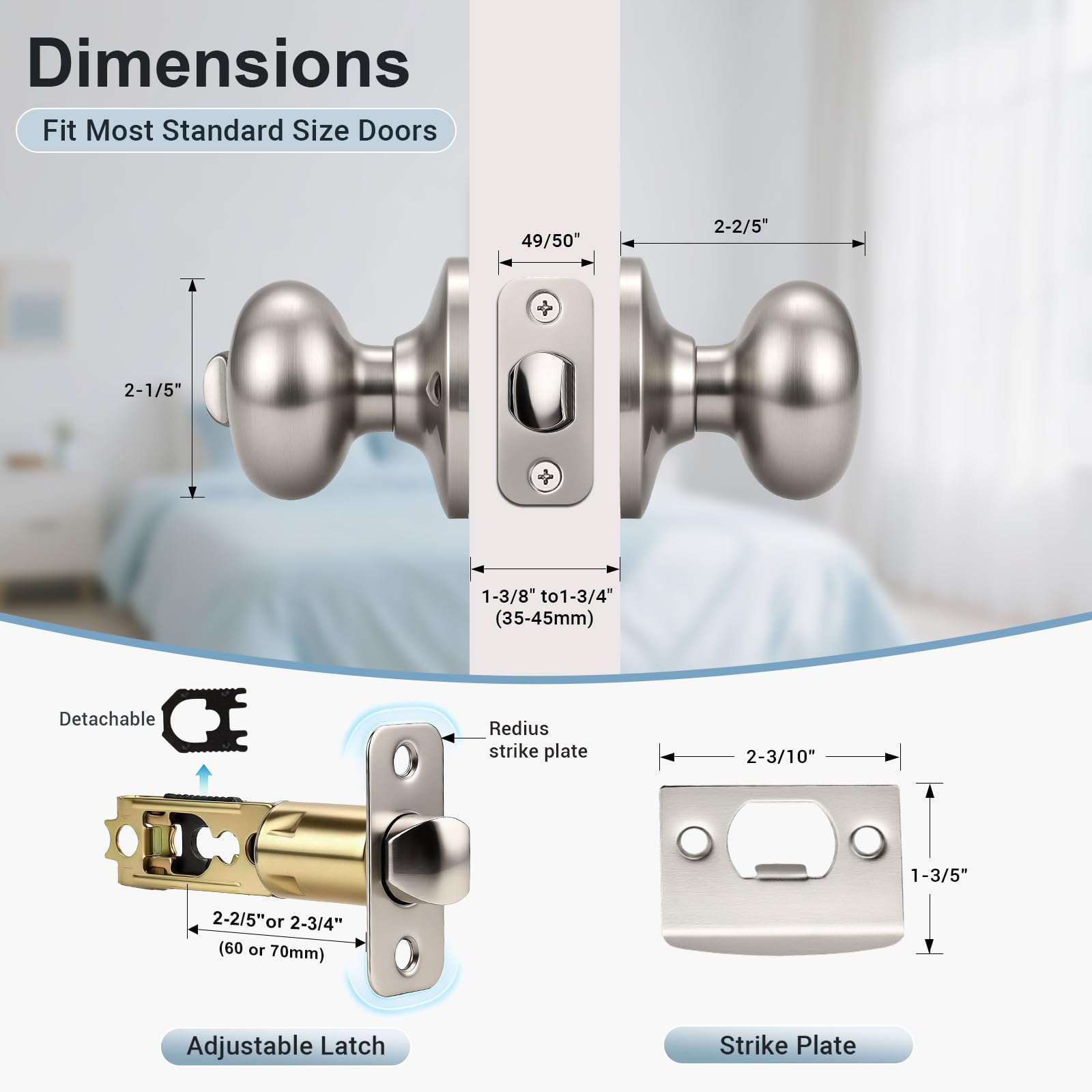 Brushed Nickel Door Knobs - Keyless Privacy -5