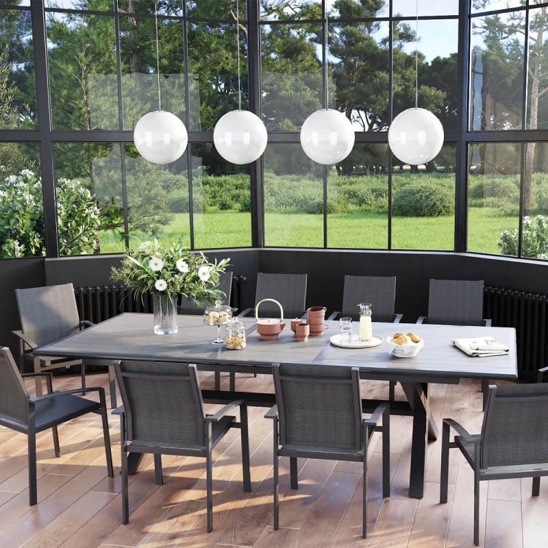 Hespéride - Tavolo da giardino allungabile Axiome, grigio scuro - 10 posti - Alluminio verniciato a polvere epossidica antiruggine - Mobili da esterno con estensione automatica