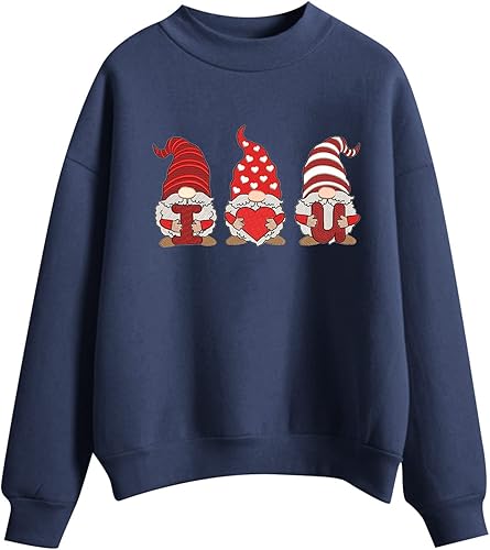 Sudadera para el día de San Valentín para mujer, gnomos de San Valentín, camisetas gráficas de corazón, cuello redondo, para vacaciones