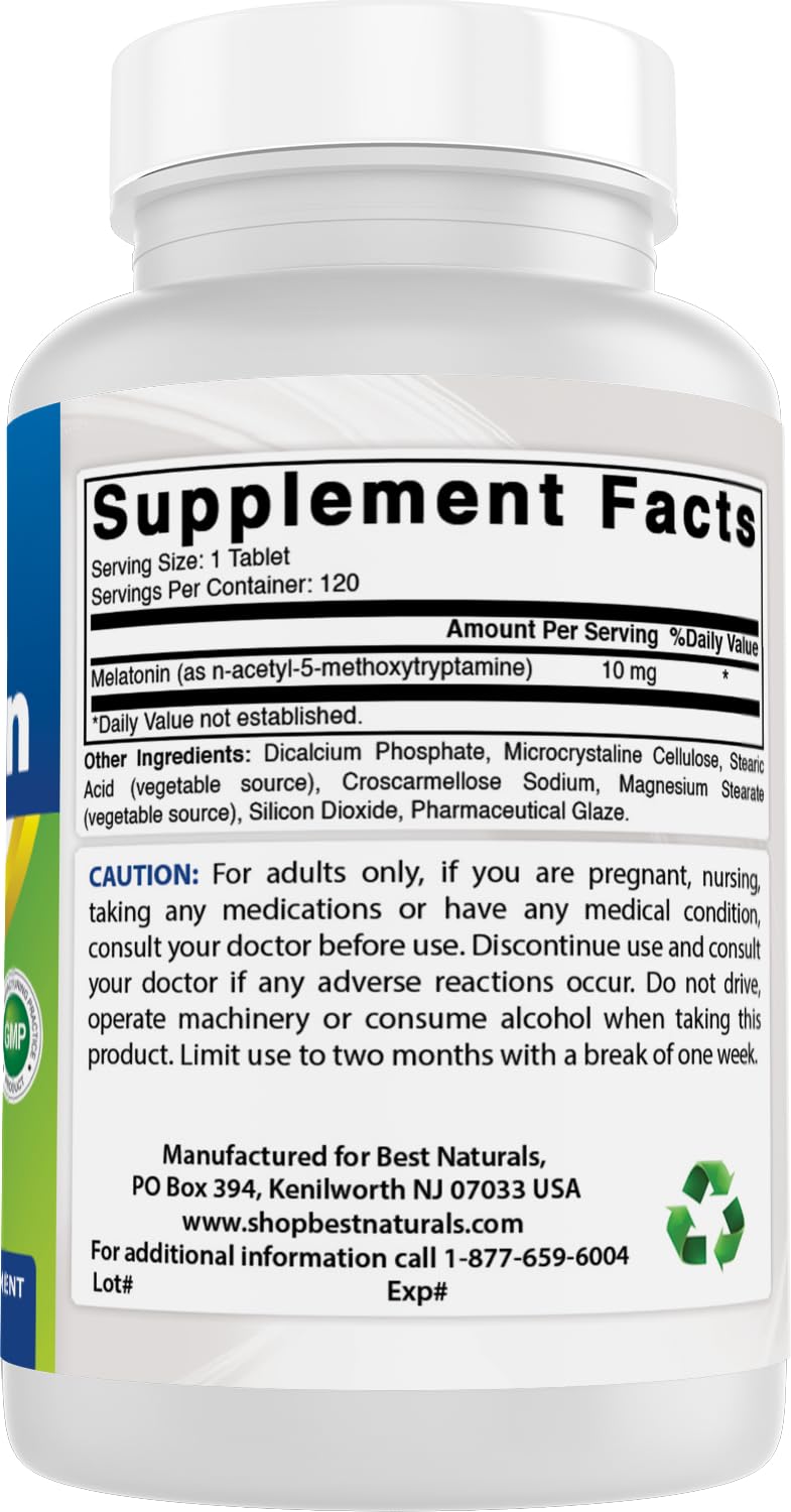 Best Naturals Melatonin 10mg (Non-GMO) Tablets - Helps Promote Relaxation & Sleep - 120 Count — Amazon image 6