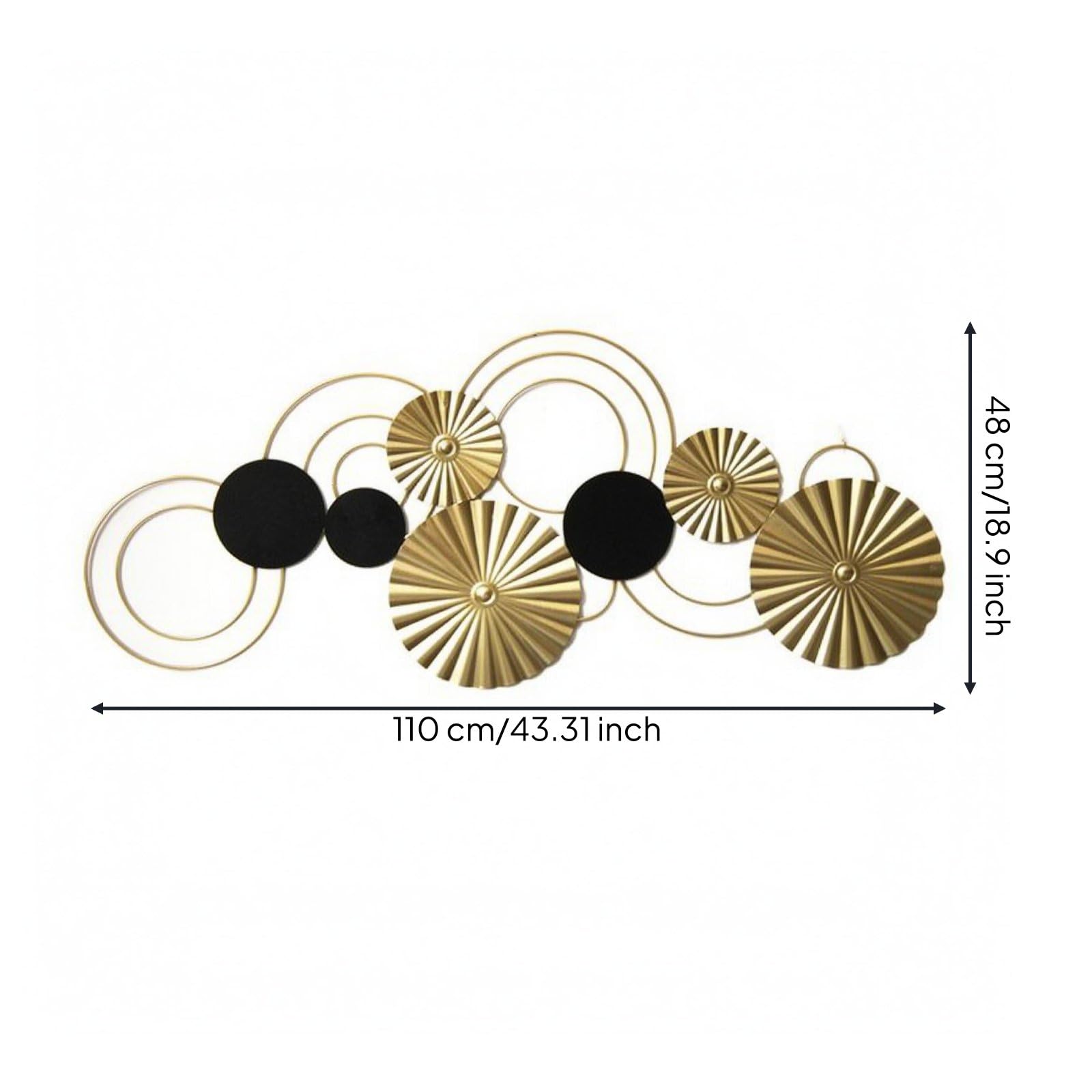 Milageto Aro de Pared Montado Decoración de Pared Escultura Circular Arte Abstracto Hierro Estructura de Anillos y Discos Contraste Dorado y Negro Disposición